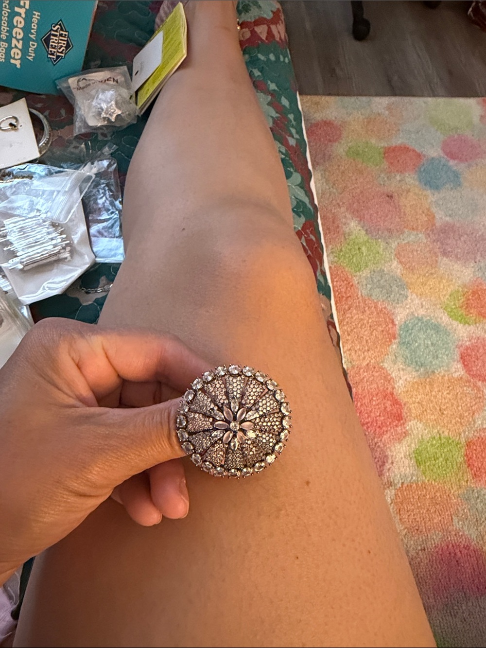 Vintage-Style Victorian Crystal Statement Ring - Silver